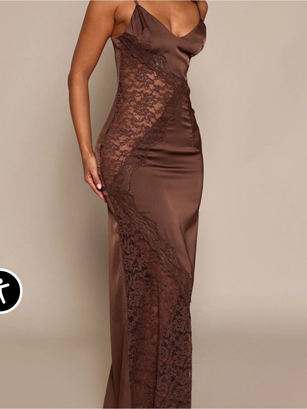 PrettyLittleThing Chocolate Lace Satin Maxi Dress